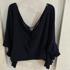 Lilly Pulitzer Tootsie Navy Blue Cotton Cashmere Ruffle Sleeve cardigan One Size